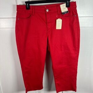 St Johns Bay Womens Capri Pants Red Mid Rise Fitted Stretch Size 18W